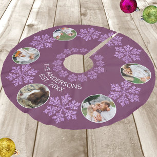 Snowflake Plum Bling Colourful 5 Photo Christmas Brushed Polyester Tree Skirt