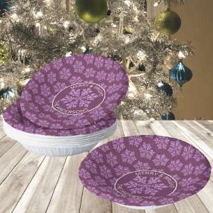 Snowflake Plum Bling Cute Christmas Party Paper Plate