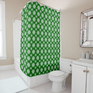 Snowflake Polka Dot Pattern on Green Shower Curtain