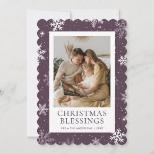 Snowflake Purple Christmas Blessings Photo Holiday Card