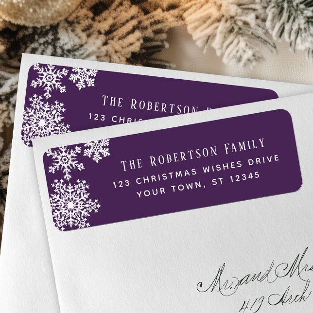 Snowflake Purple Christmas Holiday Return Address (Creator Uploaded)