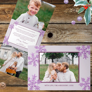 Snowflake Purple Glam Elegant 5 Photo Collage Tri-Fold Holiday Card