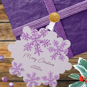 Snowflake Purple Glam Elegant Merry Gift Tag Tree Decoration Card