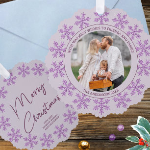 Snowflake Purple Glam Elegant Photo Christmas Tree Decoration Card