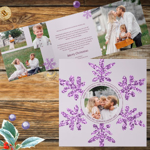 Snowflake Purple Glam Unique 7 Pic Multi Photo Tri-Fold Holiday Card