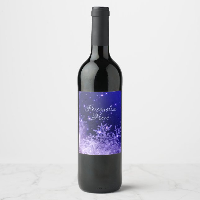 Snowflake purple sparkle wine labels (Front)