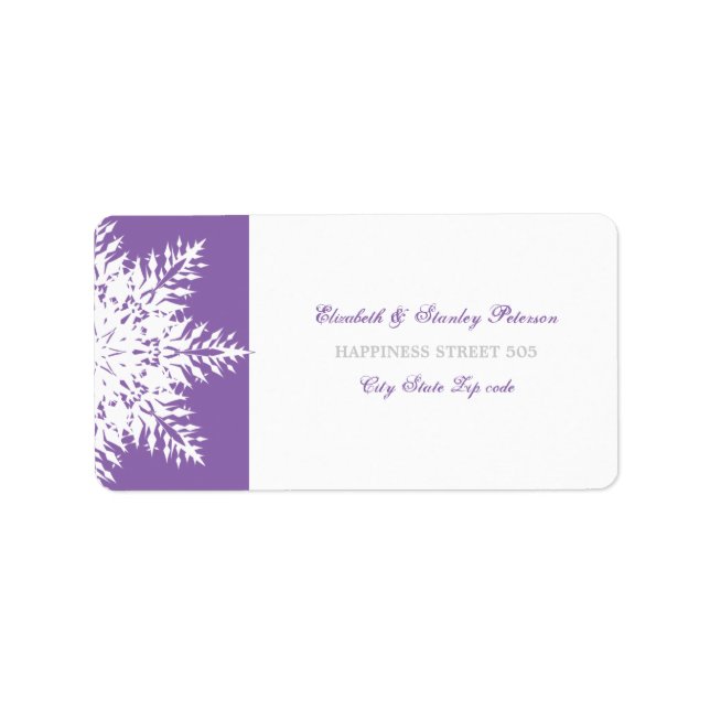 Snowflake purple white winter wedding label (Front)