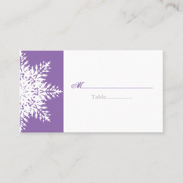 Snowflake purple white winter wedding place card (Front)