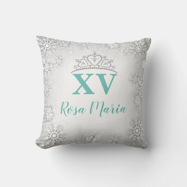 Snowflake Quinceañera Rhinestone Crown Pillow (Front)