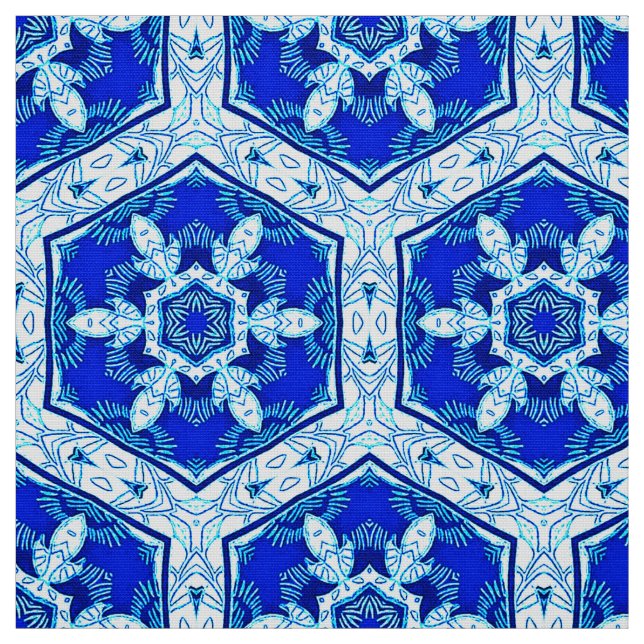Snowflake Quit Pattern - Cobalt Blue and White  Fabric (Swatch)