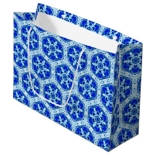 Snowflake Quit Pattern - Cobalt Blue and White Large Gift Bag