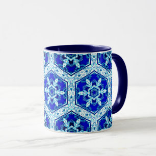 Snowflake Quit Pattern - Cobalt Blue and White Mug