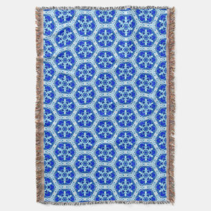 Snowflake Quit Pattern - Cobalt Blue and White Throw Blanket