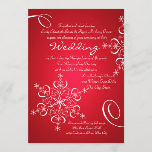 Snowflake Red 2 Winter Wedding Invitation
