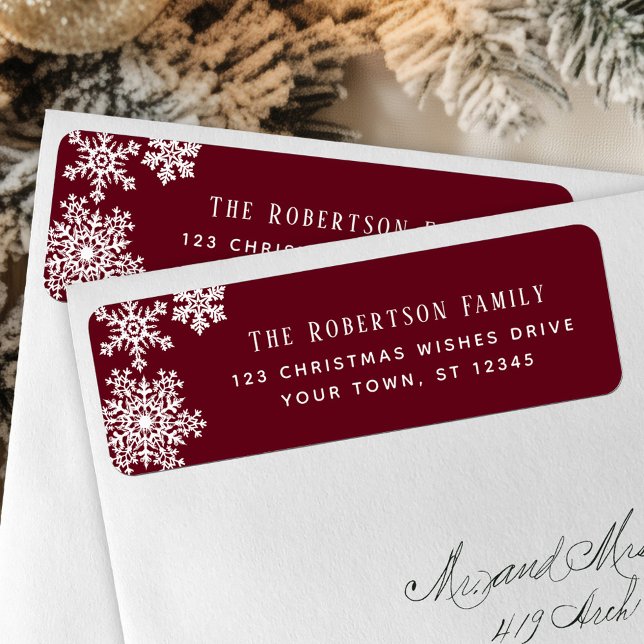 Snowflake Red Christmas Holiday Return Address (Creator Uploaded)
