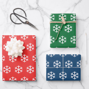 Snowflake Red, Green and Blue Christmas Wrapping Paper Sheet