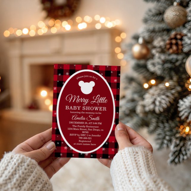 Snowflake Red Plaid Merry Little Baby Shower Invitation (Creator Uploaded)