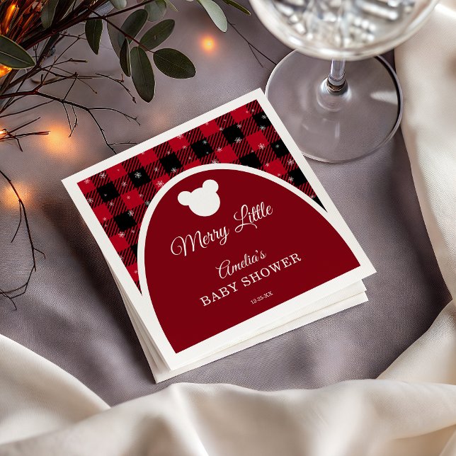 Snowflake Red Plaid Merry Little Baby Shower Napkin (Creator Uploaded)