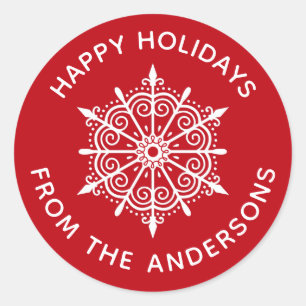 Snowflake Red White Simple Christmas Sticker