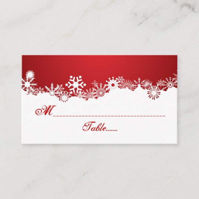 Snowflake red white winter place card (Front)