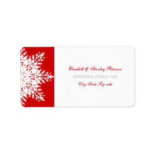 Snowflake red white winter wedding label
