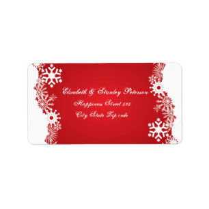 Snowflake red white winter wedding label