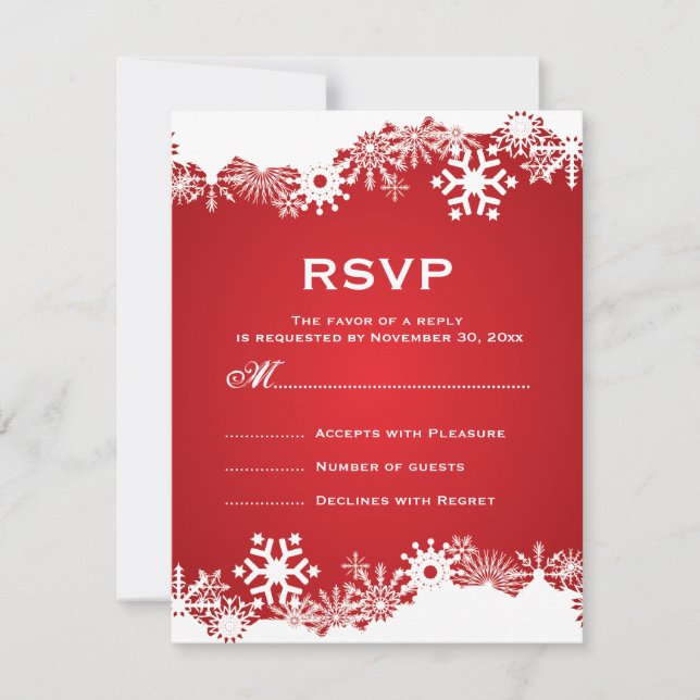 Snowflake red white winter wedding RSVP (Front)