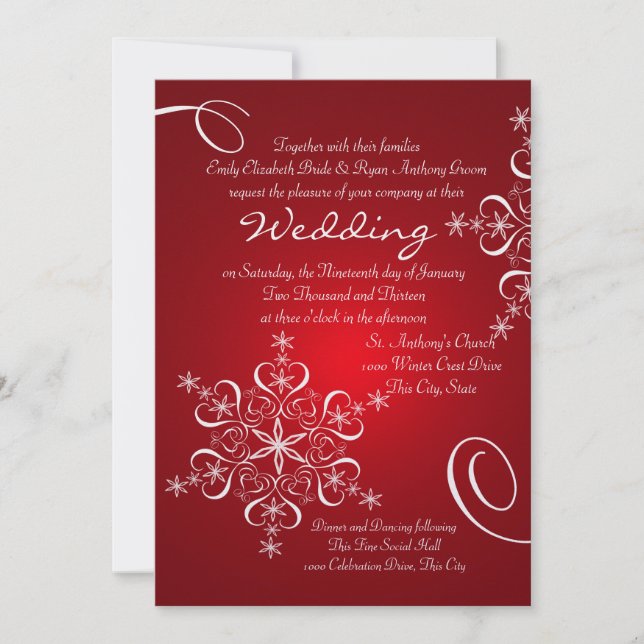 Snowflake Red Winter Wedding Invitation (Front)