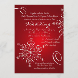 Snowflake Red Winter Wedding Invitation