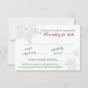 Snowflake Red with Green Winter Wedding RSVP Card