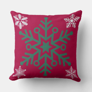 Snowflake/Reindeer Red Stripe  Christmas Pillow