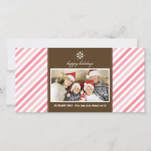 Snowflake Ribbon Family Holiday Photocard (pink) Card