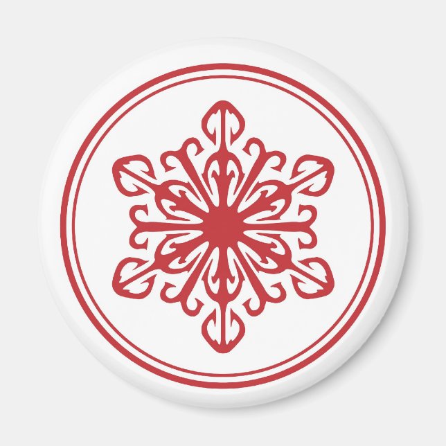 Snowflake Round Magnet - Red (Front)