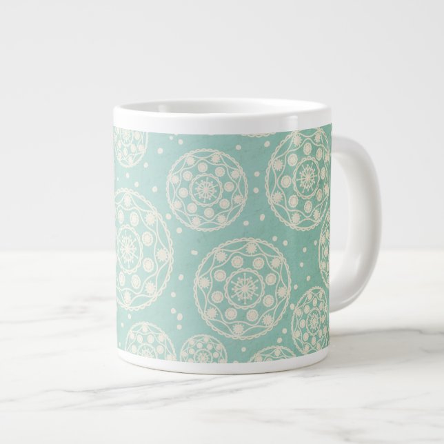 Snowflake Rounds on Aqua Blue Speciality Mug (Front Right)