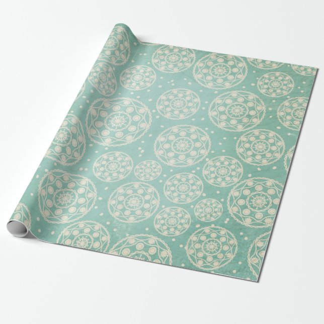 Snowflake Rounds on Blue Wrapping Paper (Unrolled)