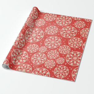 Snowflake Rounds on Red Wrapping Paper
