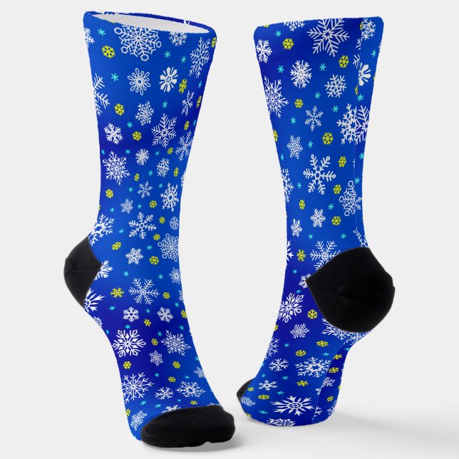 Snowflake Royal Blue Navy Blue modern chic elegant Socks (Angled)