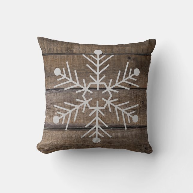 Snowflake Rustic Cottage Wood Cushion (Front)