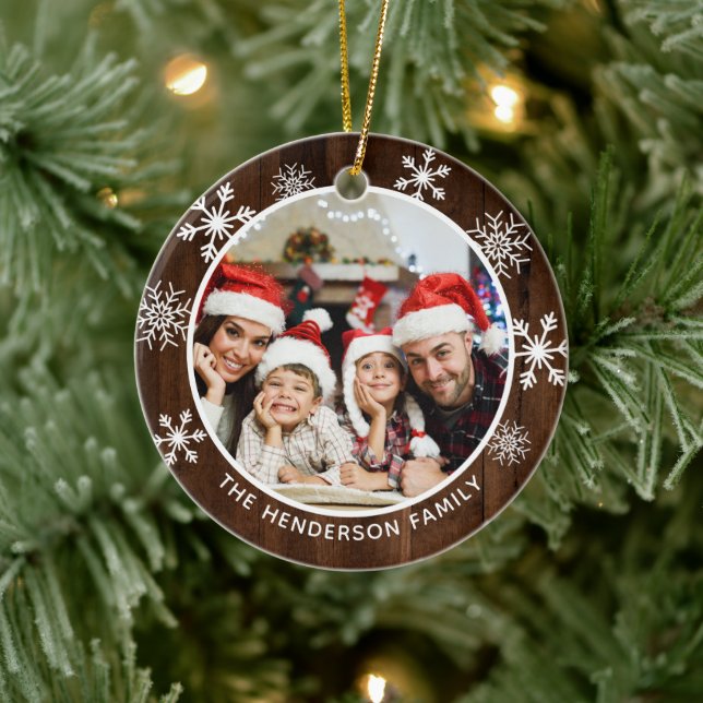 Snowflake Rustic Wood Wonderful Time of the Year Ceramic Tree Decoration (Tree)