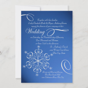 Snowflake Sapphire Blue Winter Wedding Invitation
