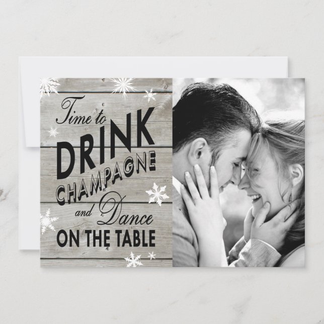 Snowflake Save the Date Time to Drink Champagne (Front)