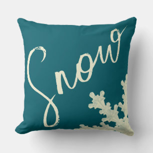 Snowflake script blue slate butter elegant winter cushion