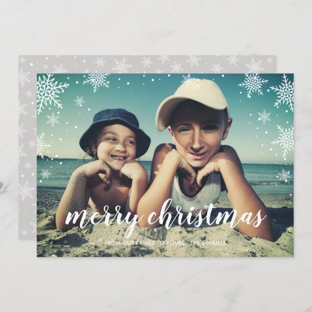 Snowflake Season Christmas Holiday Photo Flat Card (Front/Back)