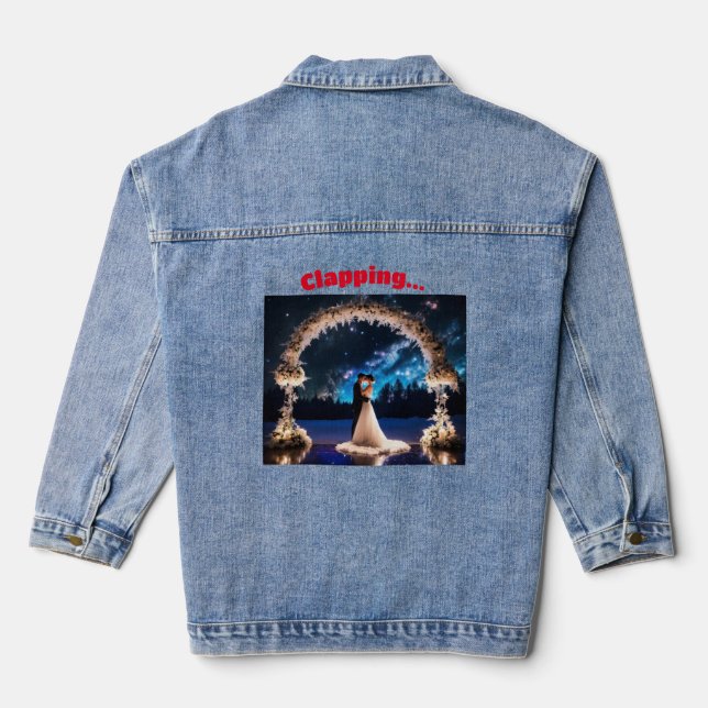 "Snowflake Serenade: Women's Jean with 'Clapping'  Denim Jacket (Back)