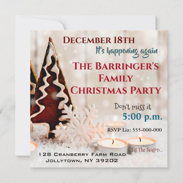 Snowflake Setting Family Christmas Party Invitation (Front)