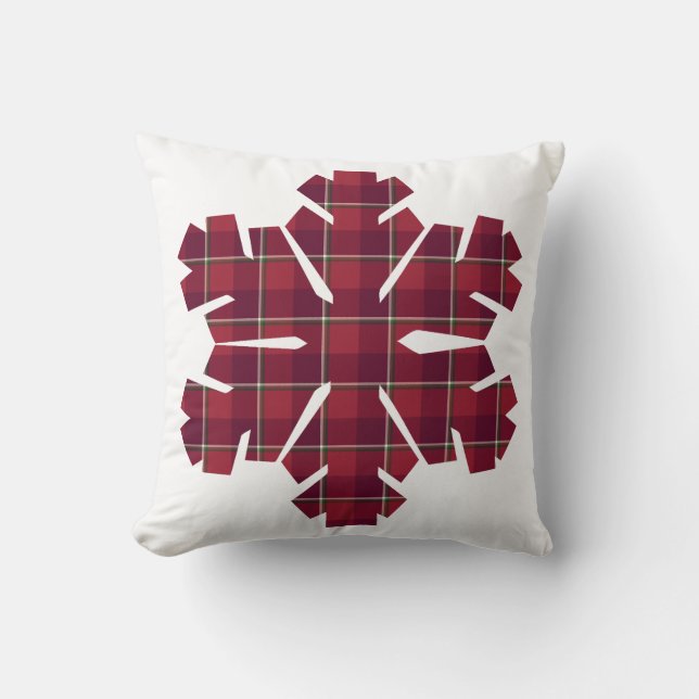 Snowflake Shaped Plaid Red Burgundy Cushion (Front)
