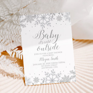Snowflake Silver Glitter Baby Shower Invitation