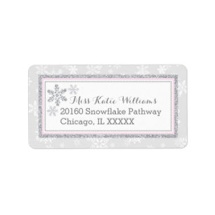 Snowflake Silver Glitter Pink Baby Girl Label