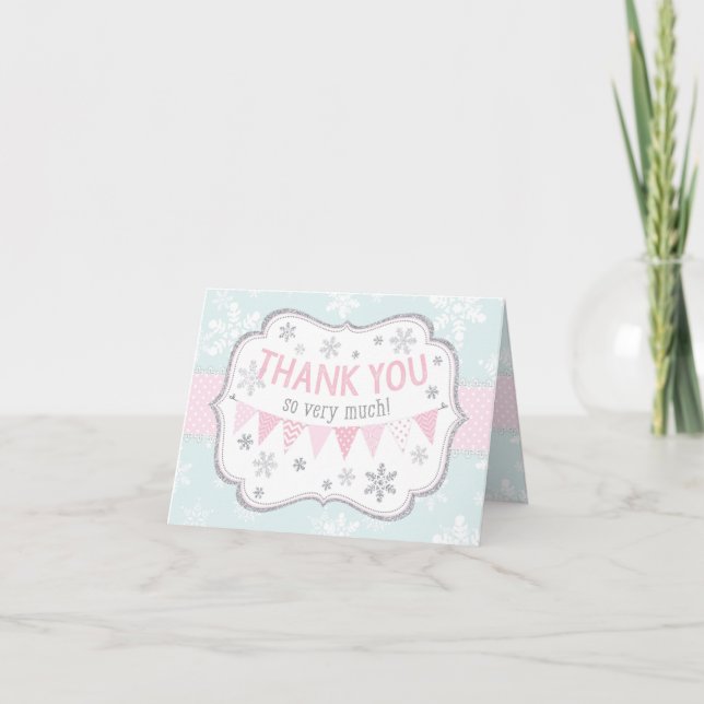 Snowflake Silver Glitter Winter Thank You Card (Front)