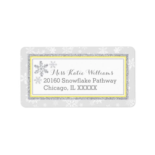 Snowflake Silver Glitter Yellow Label Address Label